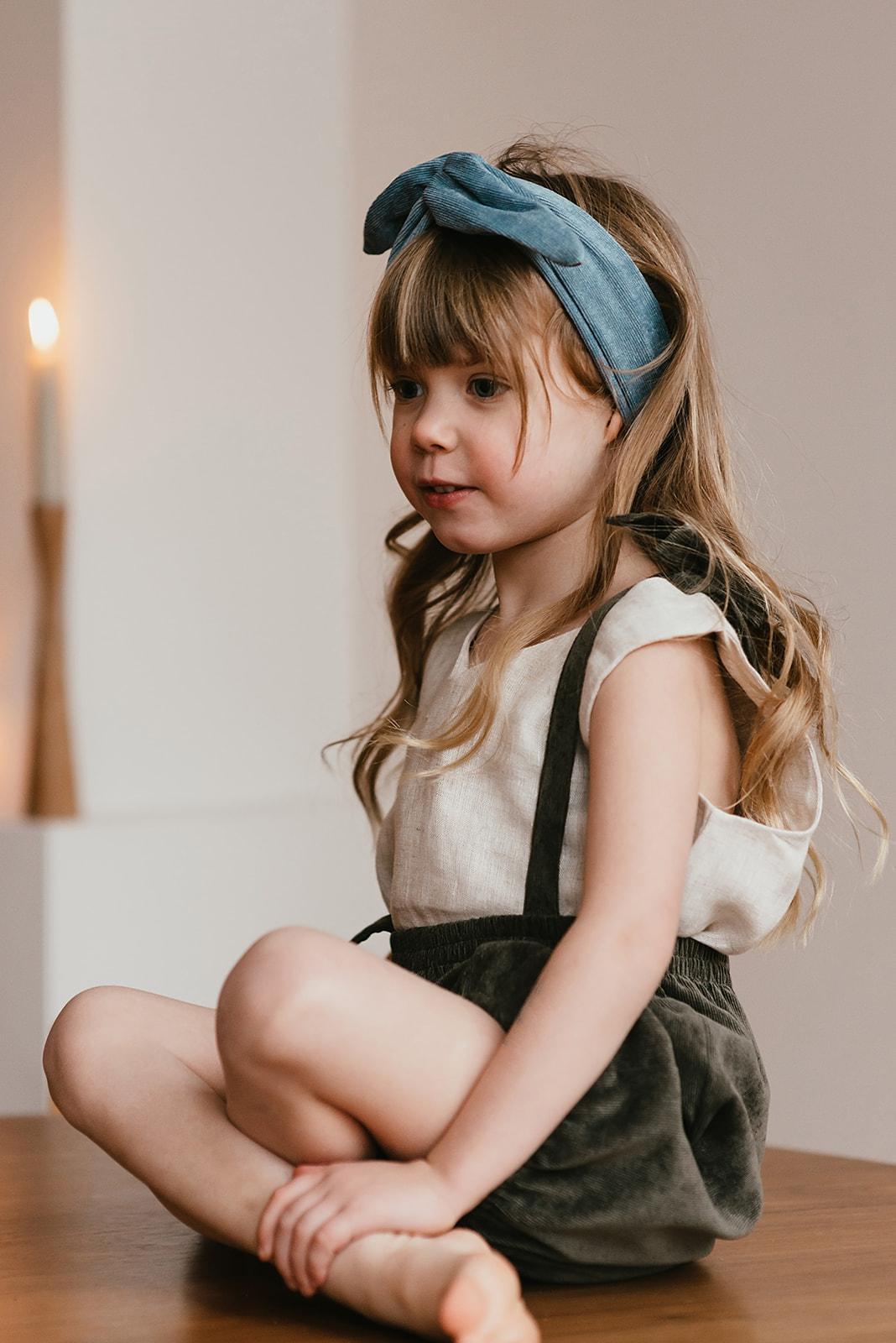 Blue corduroy Headband - Mini Bandeau Cleo