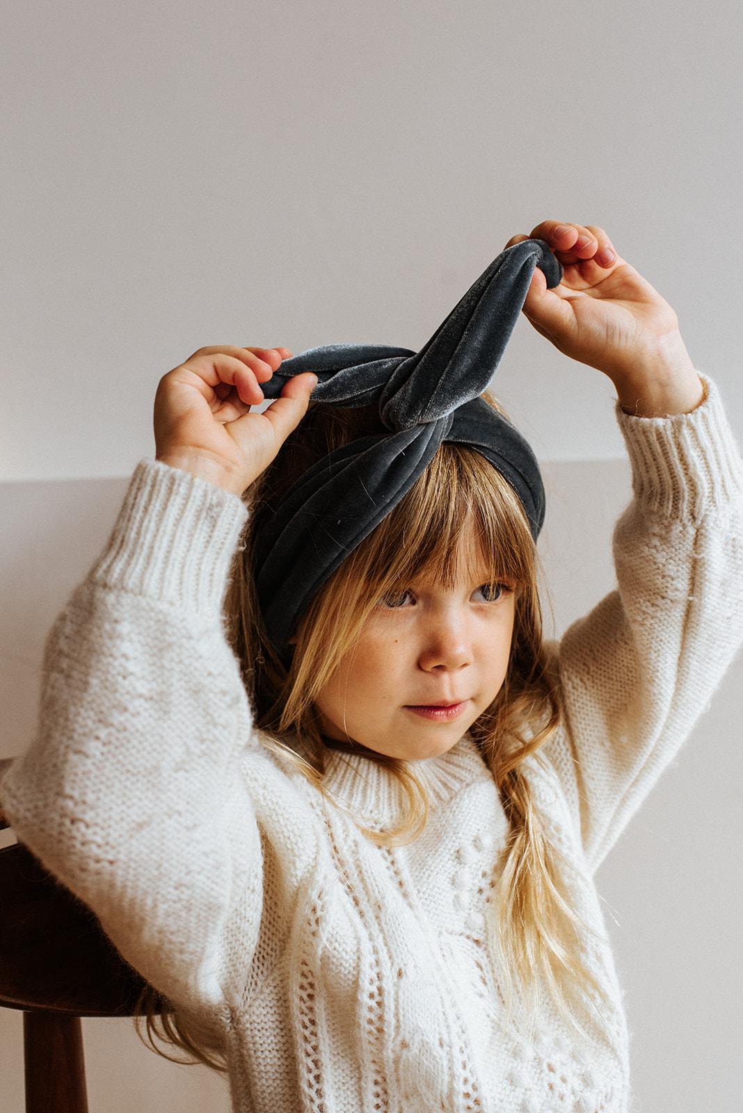 Grey Velvet Headband - Mini Bandeau Romee